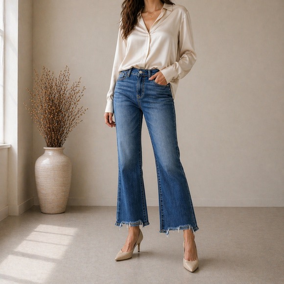 Judy Blue Denim - Judy Blue Cropped Bootcut Jeans Womens 3/26 Blue Raw Hem